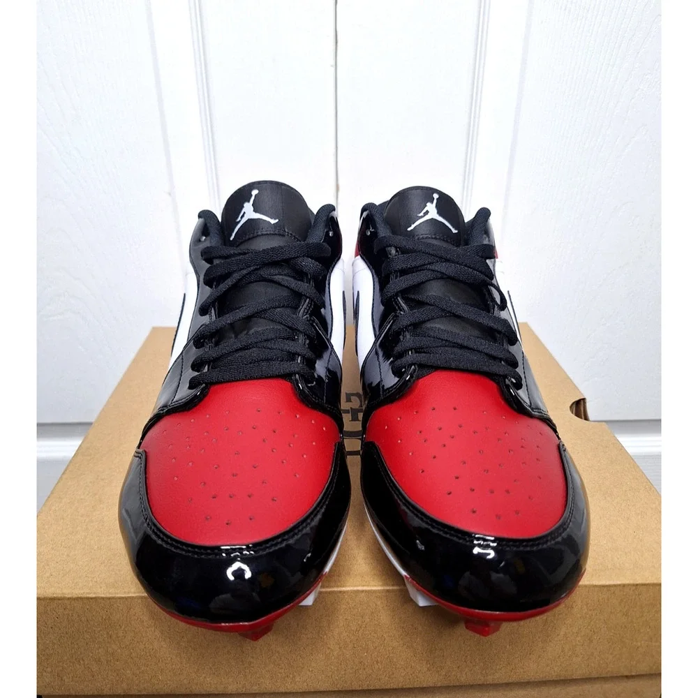 Jordan 1 Low TD Football Cleat Patent Bred Toe Red Black size 16 FJ6245-601